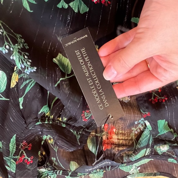 Banana Republic New Floral Metallic Keyhole Long Sleeve Mini Tiered Dress Sz L - Picture 6 of 8